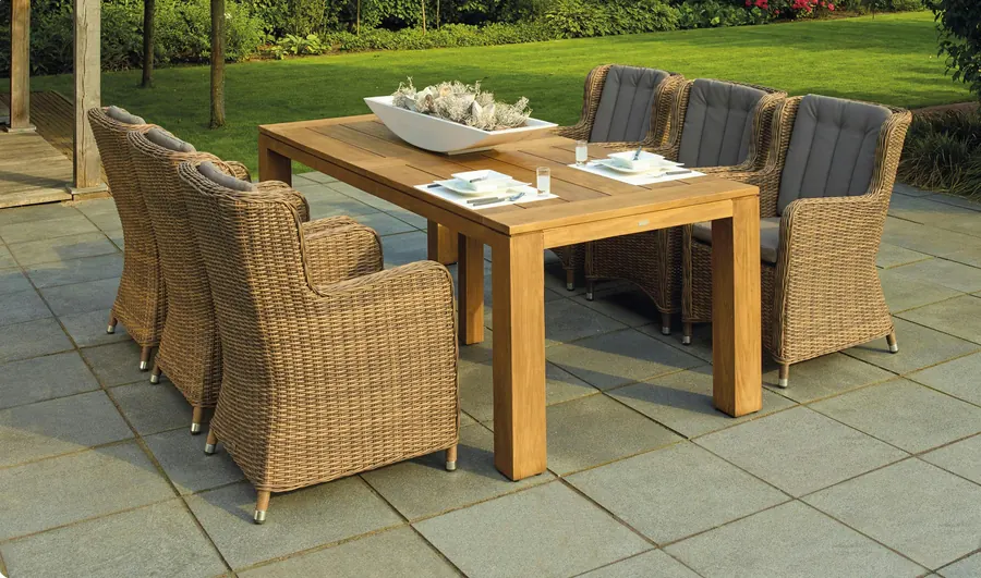 Rattan garden dining set with wooden table