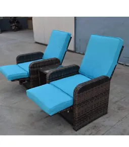 Blue-cushion rattan recliners